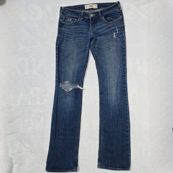 Hollister Bootcut Jeans – Distressed Blue Denim Stretch Mid-Rise Casual EUC 5 - Picture 1 of 7